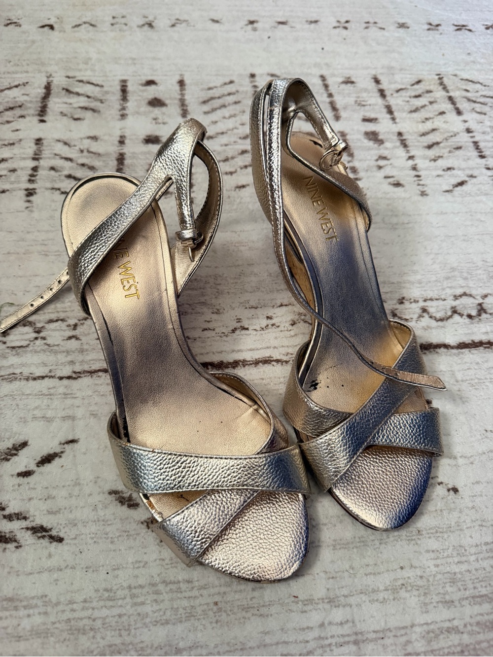 Nine West Metallic Silver Strappy Heeled Sandals